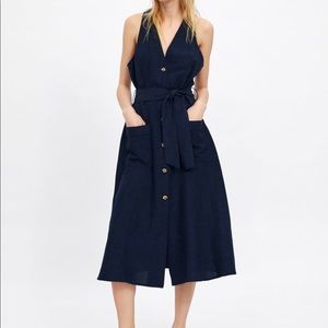 NWT ZARA NAVY BLUE DRESS WITH POCKETS
